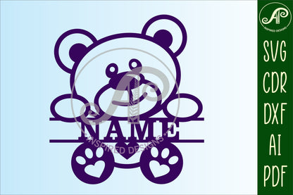 Teddy bear shape name sign SVG / DXF / AI / PDF / CDR