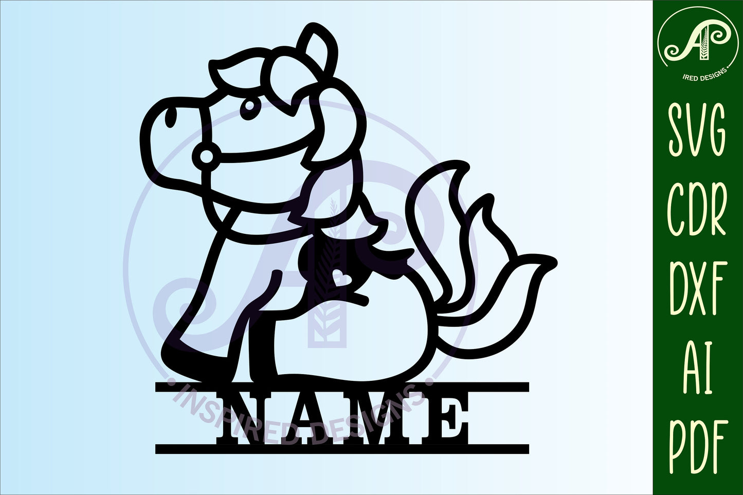 Cute horse shape name sign SVG / DXF / AI / PDF / CDR