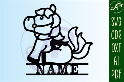 Cute horse shape name sign SVG / DXF / AI / PDF / CDR