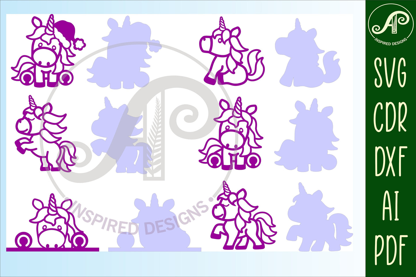 Unicorn designs, 6 two layer shapes