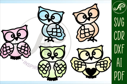 Owl designs, 5 two layer shapes