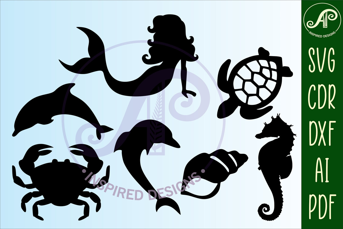 Mermaid designs, 15 silhouette shapes