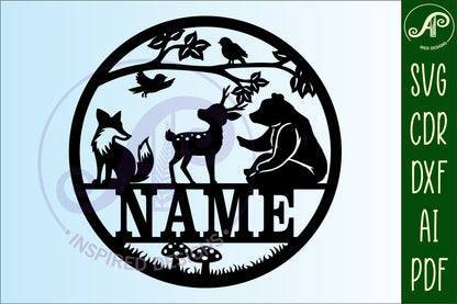 Woodland animals name wall sign. SVG / DXF / AI / PDF / CDR