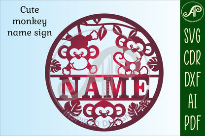 Monkeys name wall sign. SVG / DXF / AI / PDF / CDR