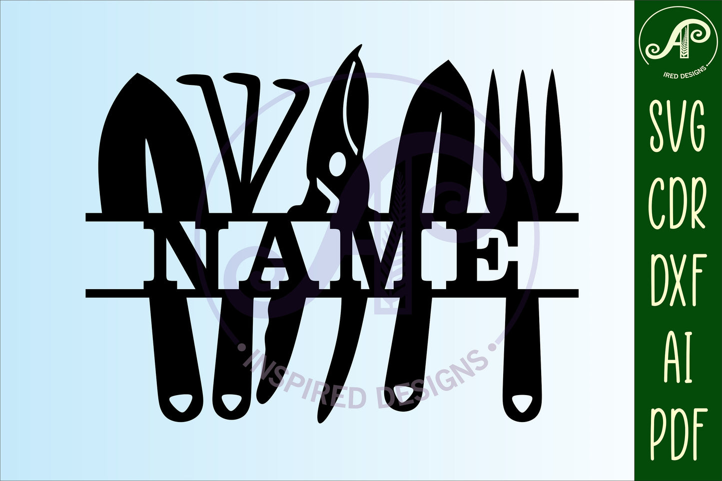 Garden tool simple shape name sign SVG / DXF / AI / PDF / CDR