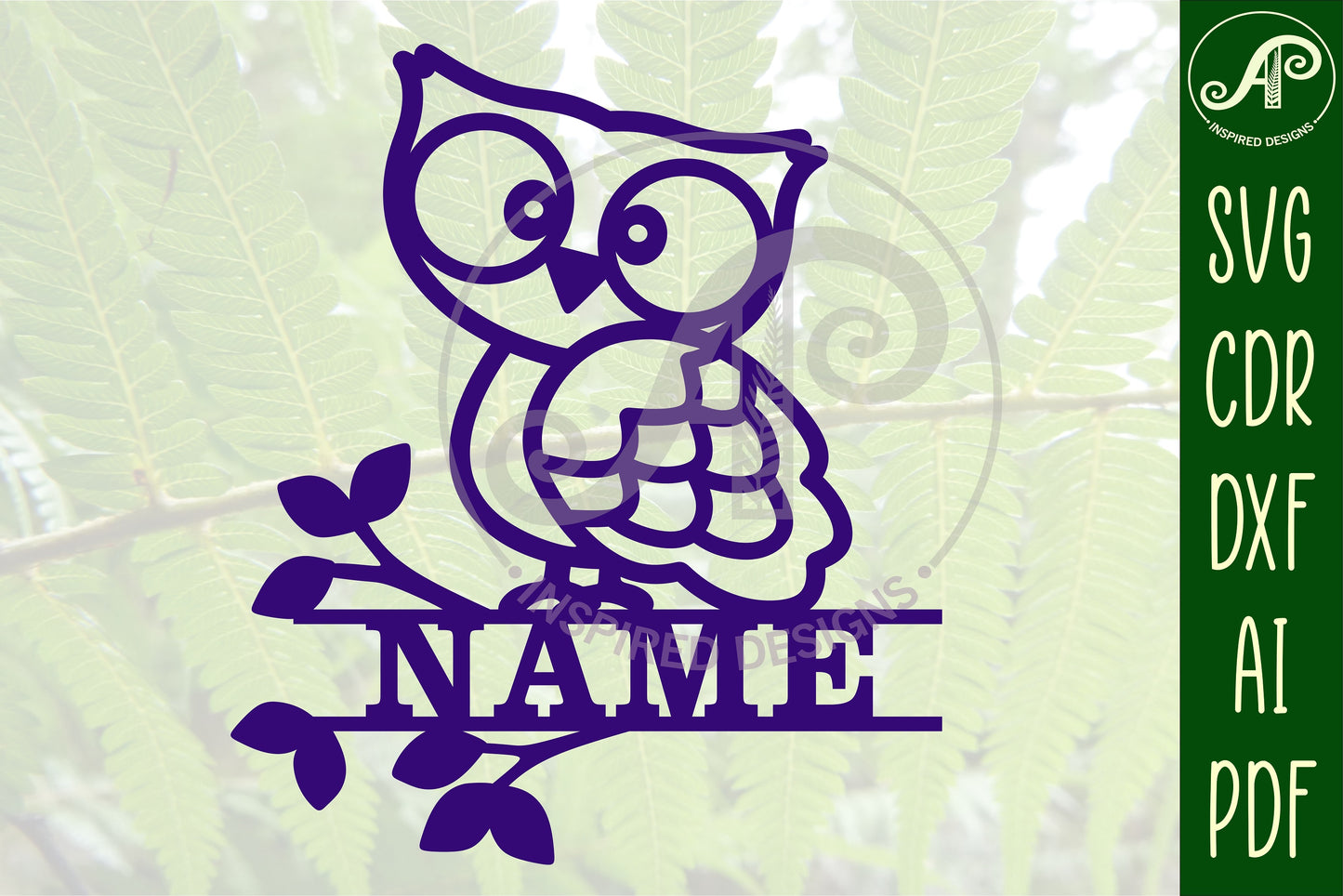 Owl shape name sign SVG / DXF / AI / PDF / CDR