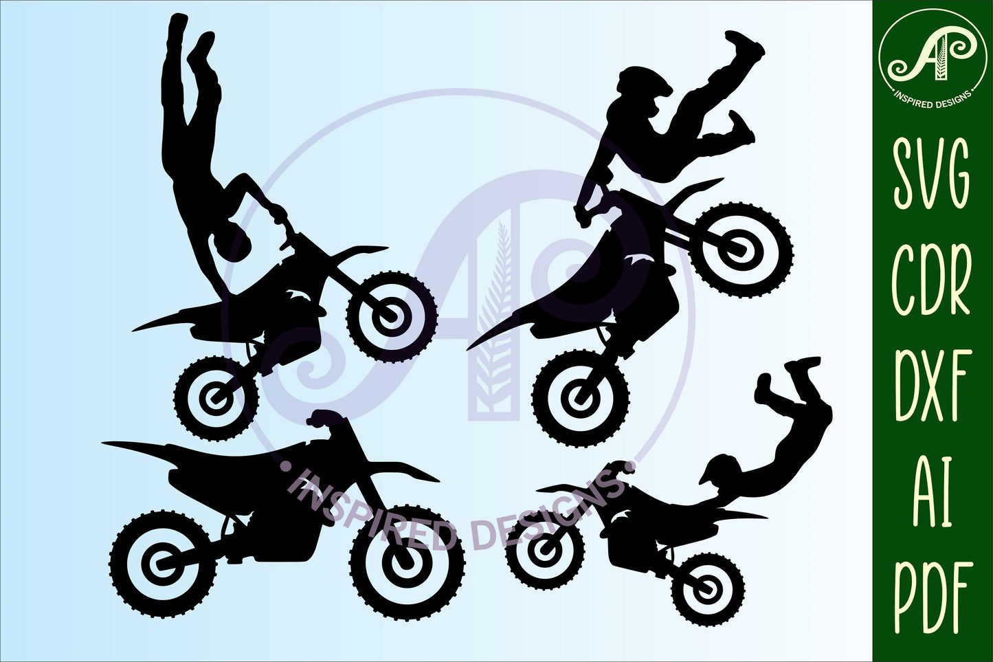 Motocross, motorbike designs, 11 silhouette shapes