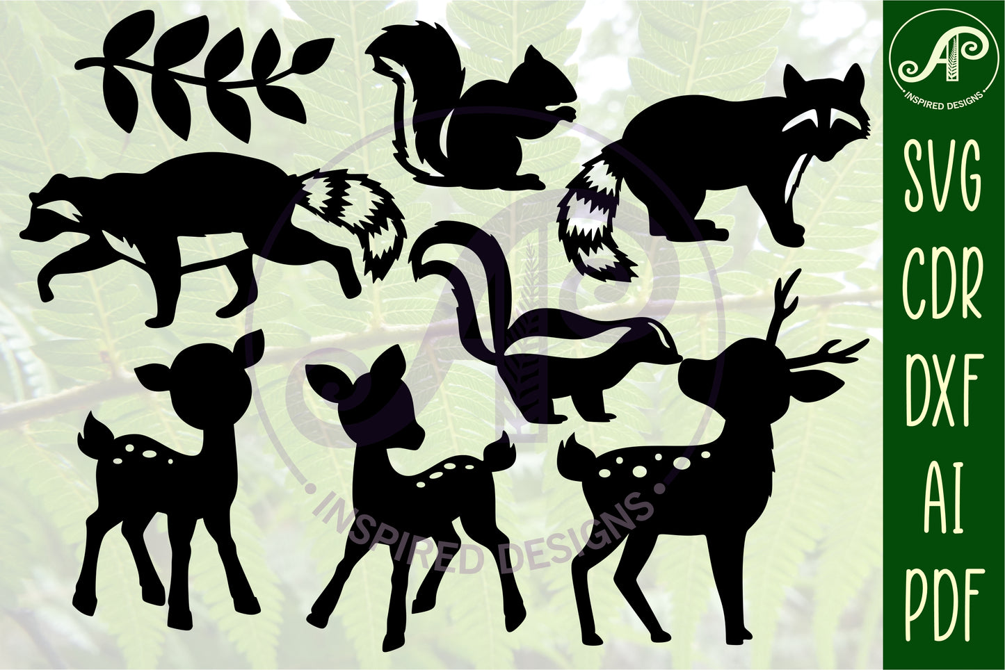 Woodland animals designs, 38 silhouette shapes