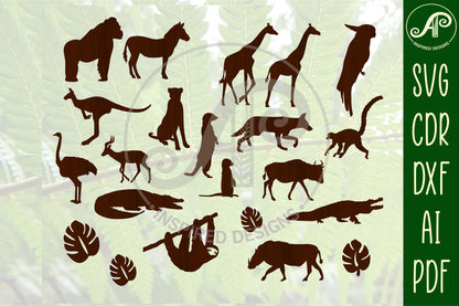 Safari animals designs, 54 silhouette shapes