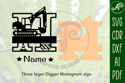 Digger layered monogram sign SVG / DXF / AI / PDF / CDR