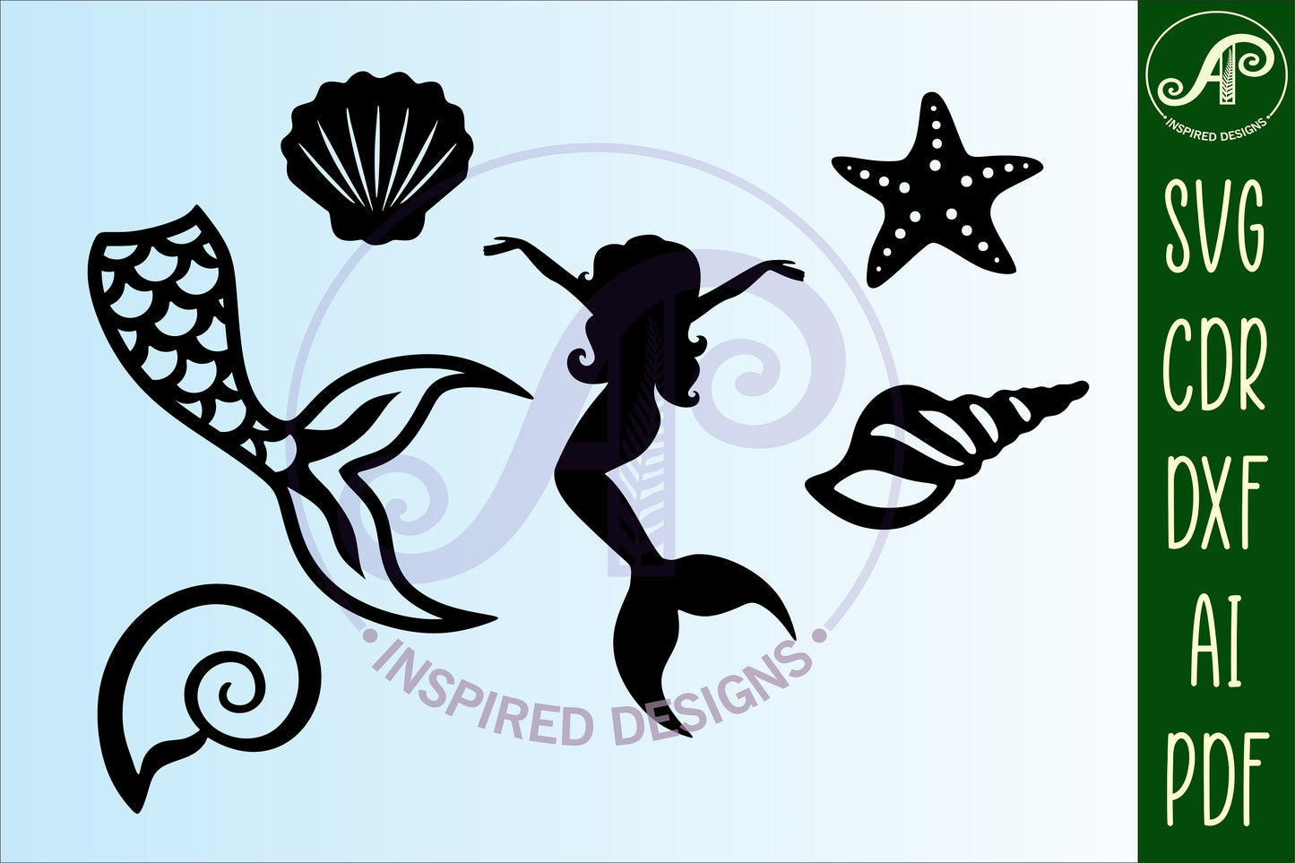 Mermaid designs, 15 silhouette shapes