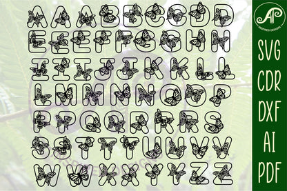 Butterfly alphabet letter set. 60 letter options