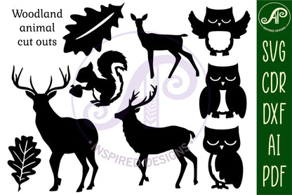 Woodland animals designs, 38 silhouette shapes