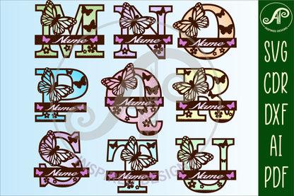 Butterfly layered monogram sign SVG / DXF / AI / PDF / CDR