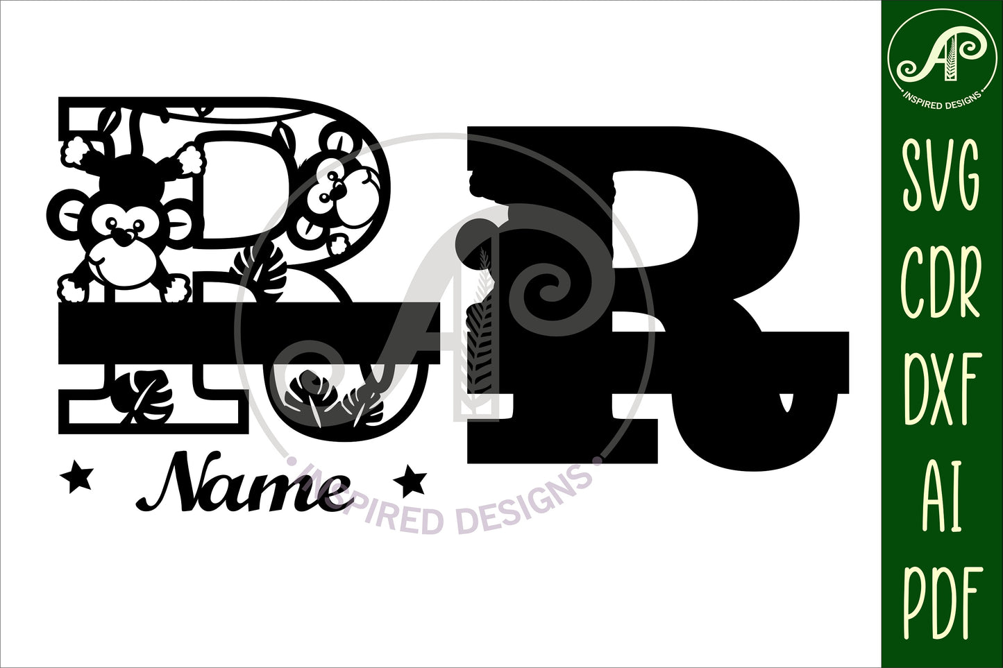 Monkey layered monogram sign SVG / DXF / AI / PDF / CDR