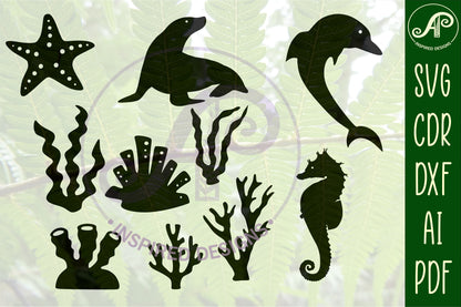 sea life designs, 23 silhouette shapes