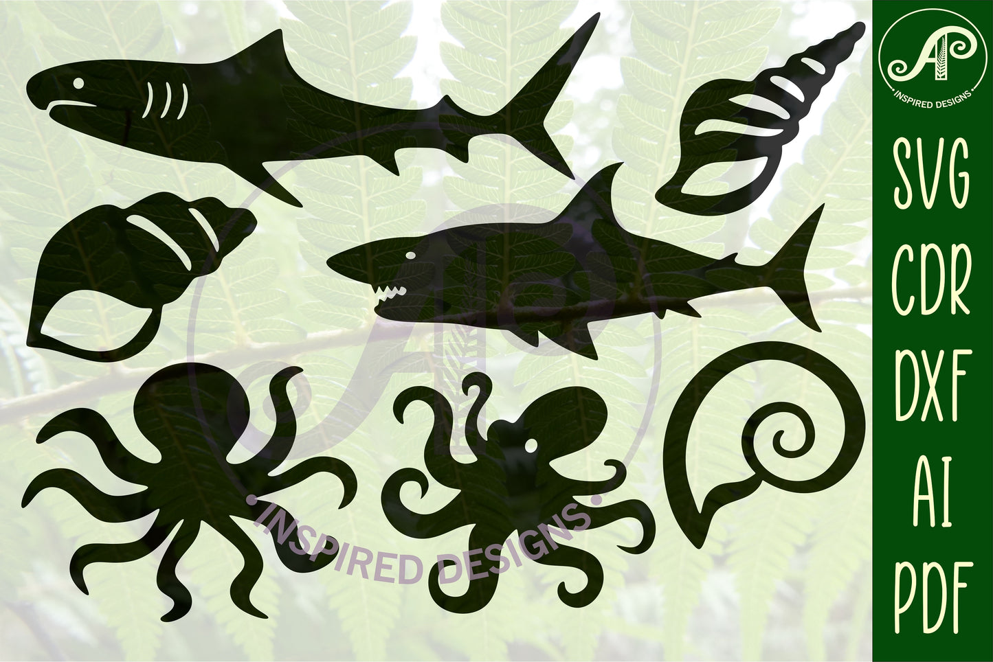 sea life designs, 23 silhouette shapes