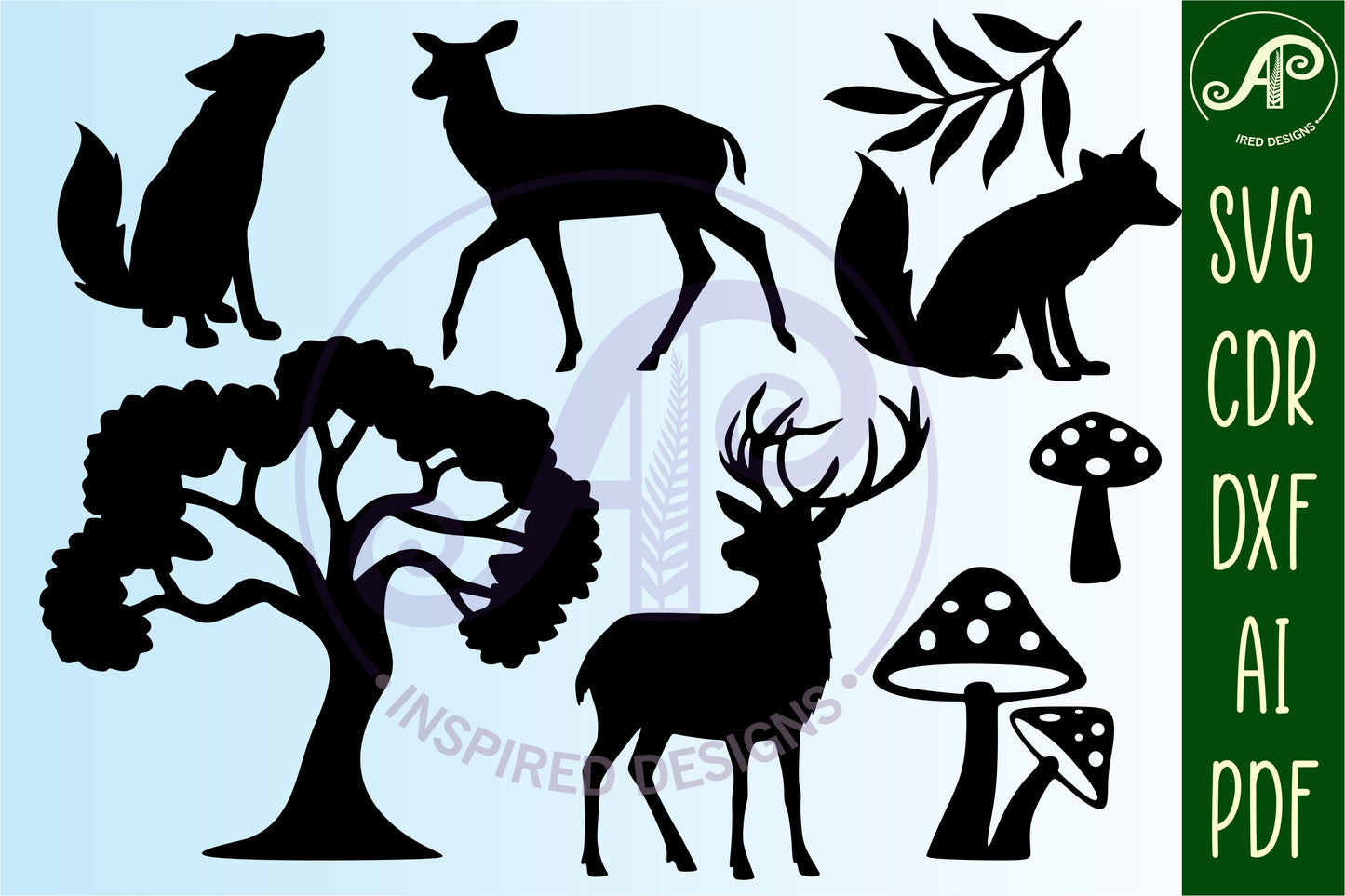 Woodland animals designs, 38 silhouette shapes