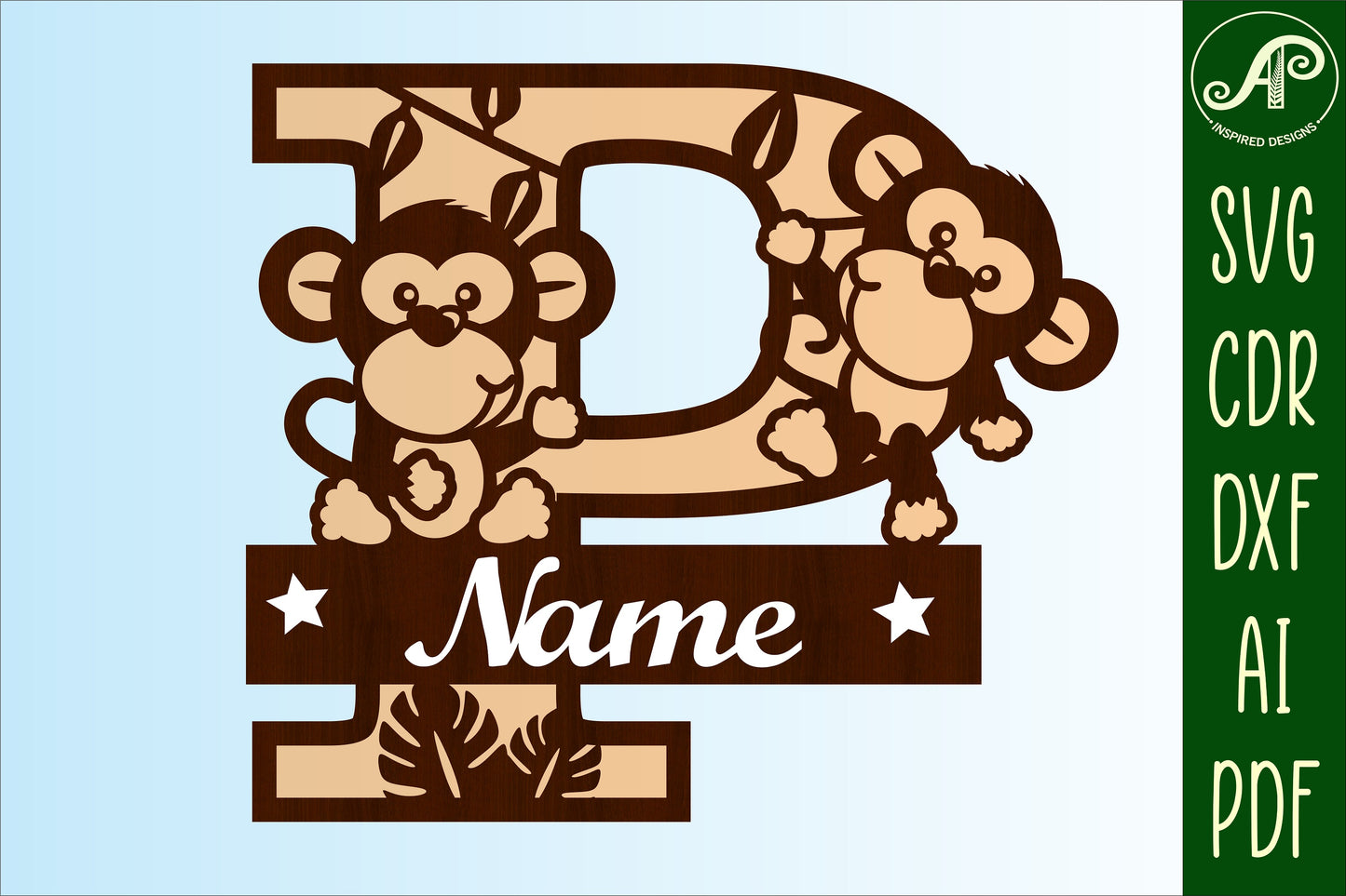 Monkey layered monogram sign SVG / DXF / AI / PDF / CDR