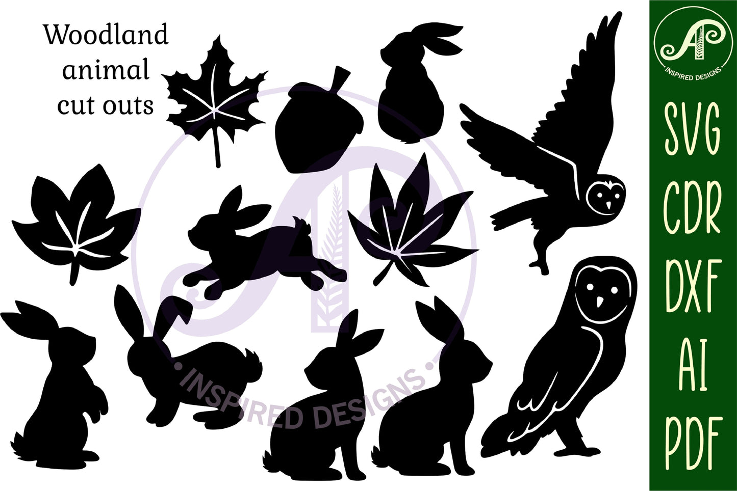 Woodland animals designs, 38 silhouette shapes