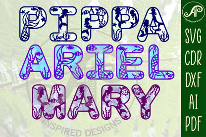 Marmaid alphabet letter set. 71 letter options