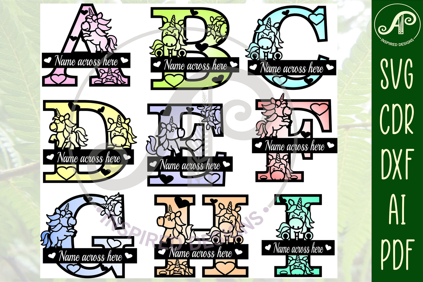 Cute unicorn layered monogram sign SVG / DXF / AI / PDF / CDR