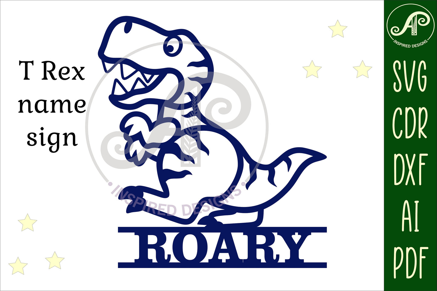 Cute T rex shape name sign SVG / DXF / AI / PDF / CDR