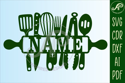 Cooking tools shape name sign SVG / DXF / AI / PDF / CDR