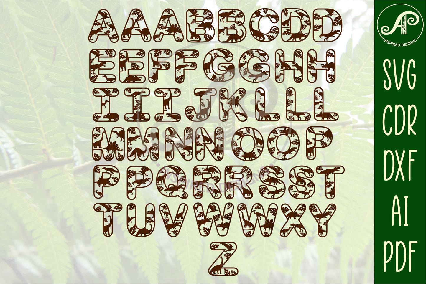 Dinosaur alphabet letter set. 47 letter options