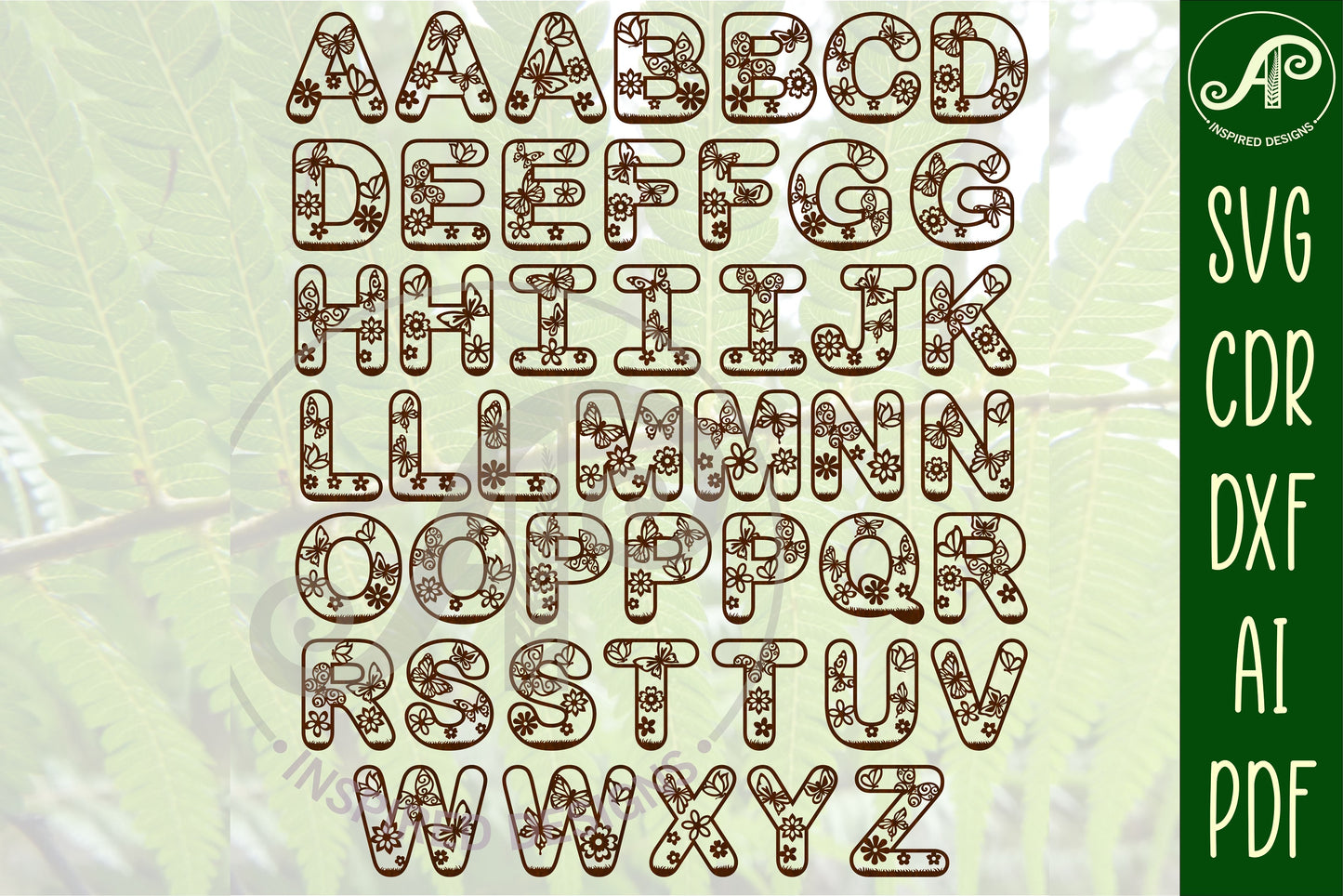 Butterfly alphabet letter set. 47 letter options