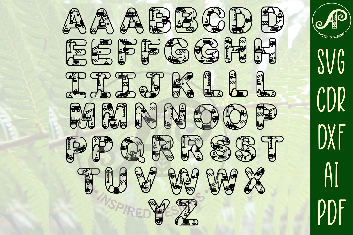 Construction alphabet letter set. 47 letter options