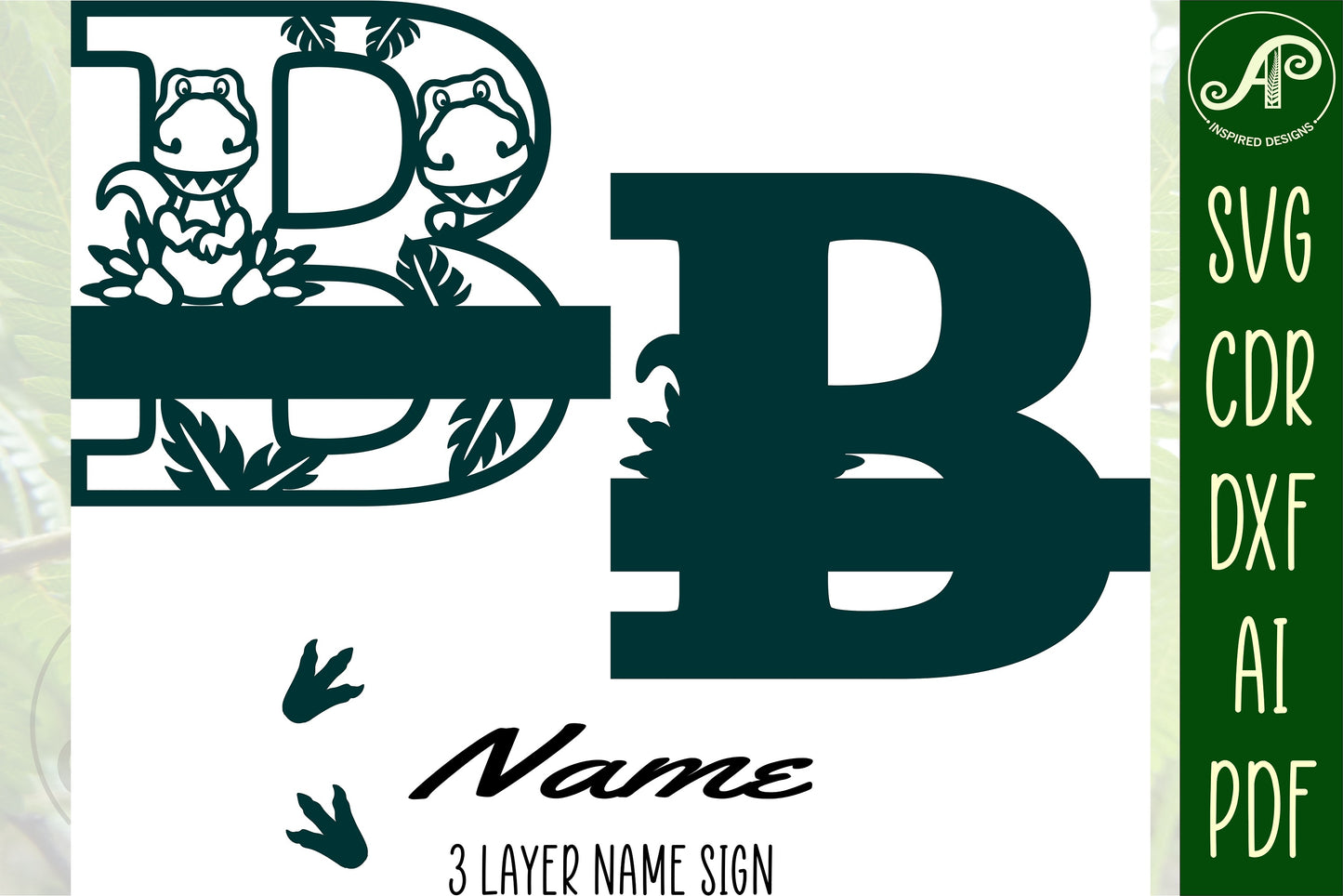 Cute Dinosaur layered monogram sign SVG / DXF / AI / PDF / CDR