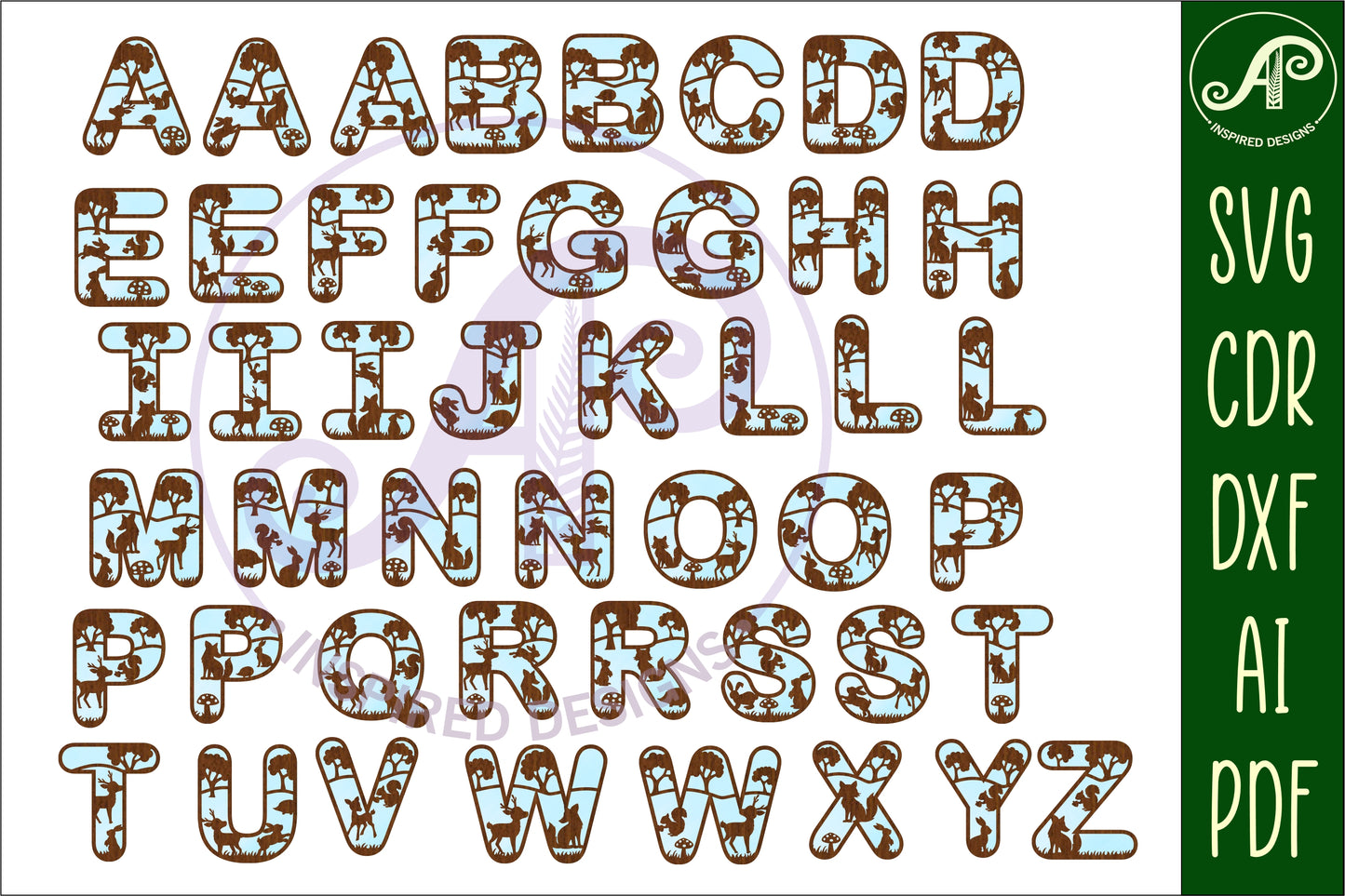 Woodland alphabet letter set. 47 letter options