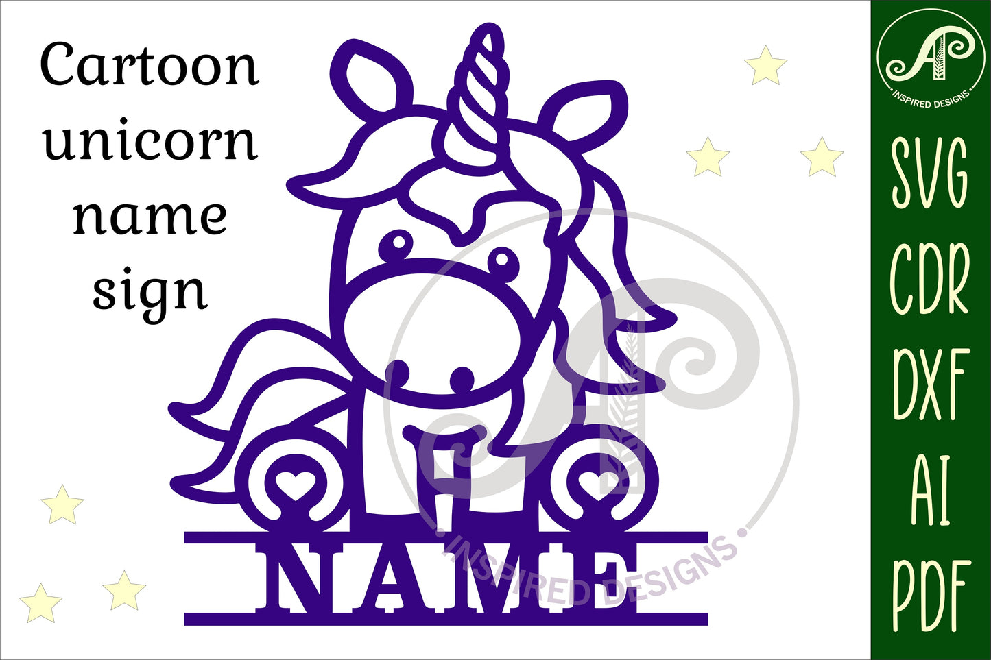 Cute unicorn shape name sign SVG / DXF / AI / PDF / CDR