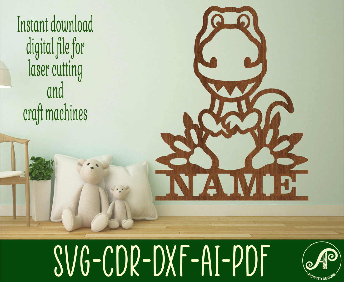 Dinosaur shape name sign SVG / DXF / AI / PDF / CDR