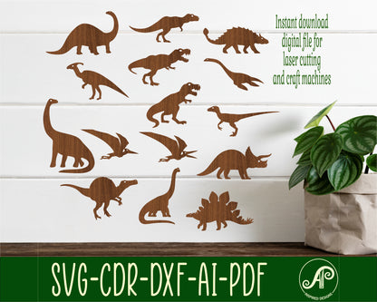 Dinosaur designs, 15 silhouette shapes