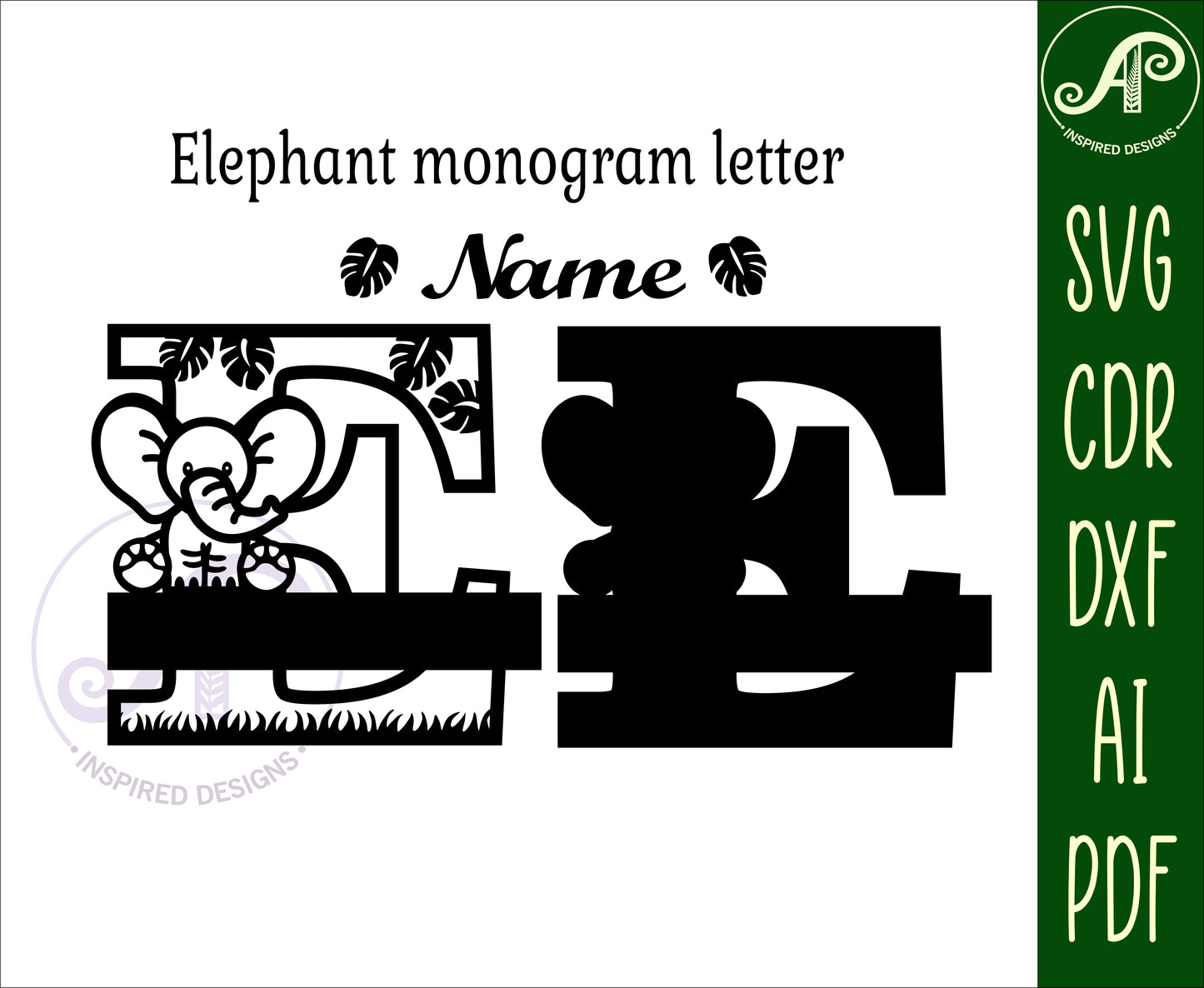 Elephant layered monogram sign SVG / DXF / AI / PDF / CDR