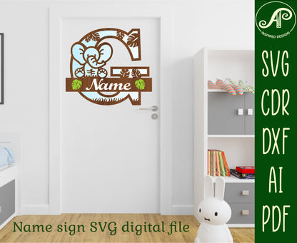 Elephant layered monogram sign SVG / DXF / AI / PDF / CDR