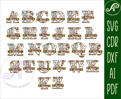 Elephant layered monogram sign SVG / DXF / AI / PDF / CDR