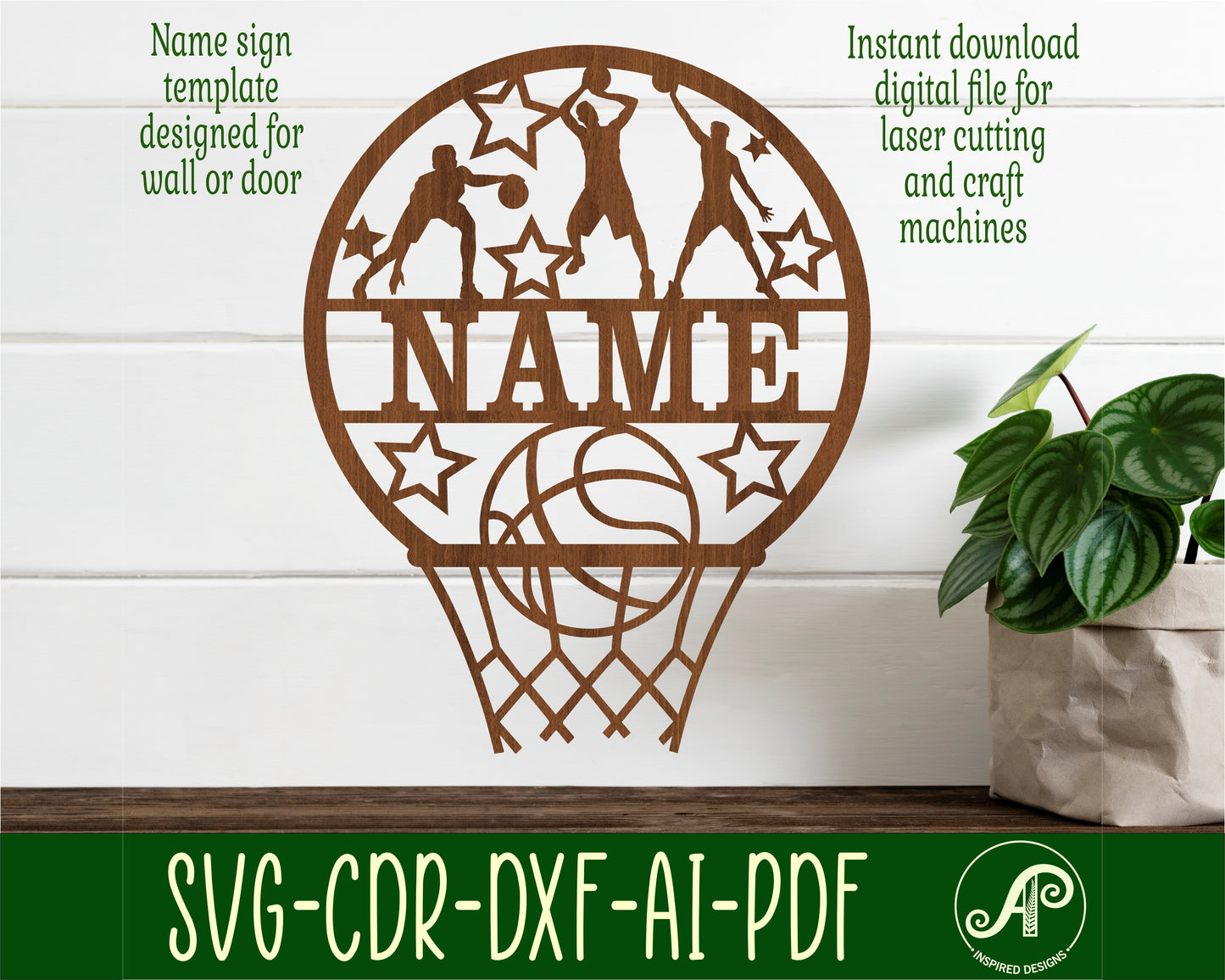 Basketball male name wall sign. SVG / DXF / AI / PDF / CDR