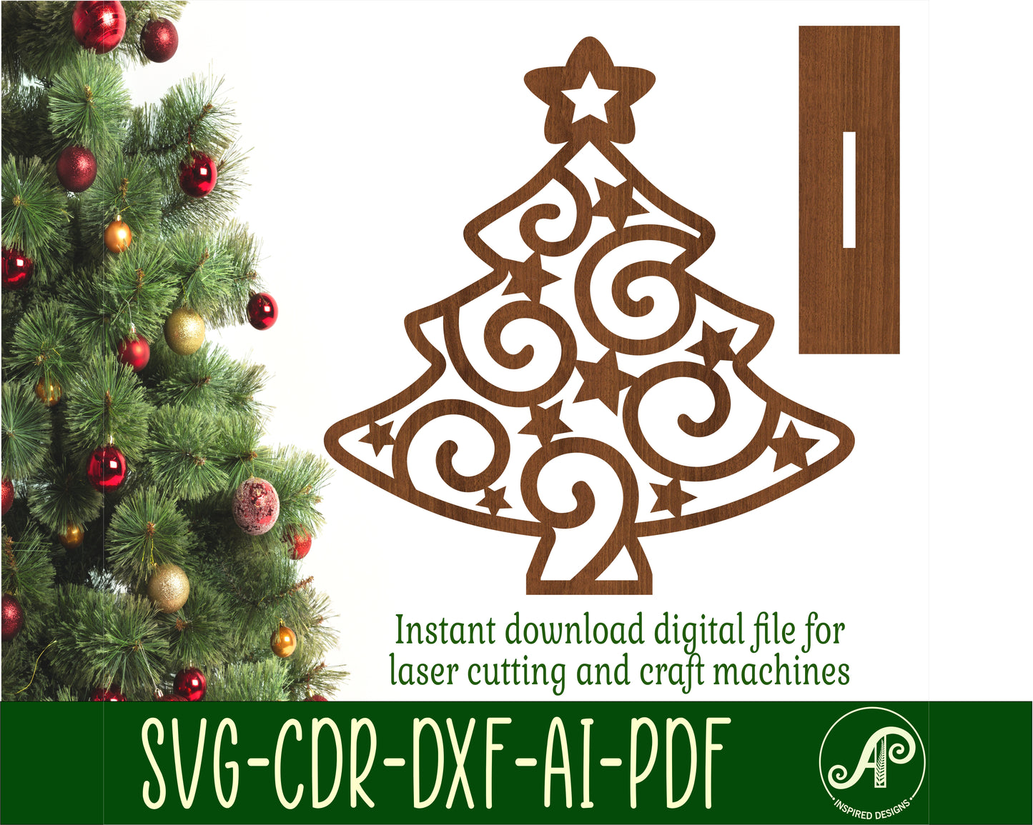 Stars and swirls Christmas tree stand design SVG / DXF / AI / PDF / CDR