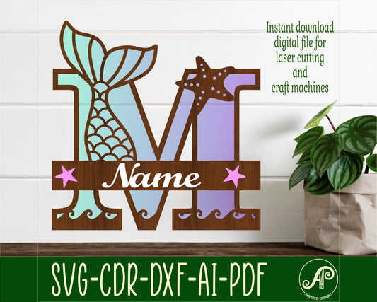 Mermaid layered monogram sign SVG / DXF / AI / PDF / CDR