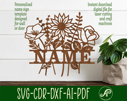 Floral bouquet shape name sign SVG / DXF / AI / PDF / CDR