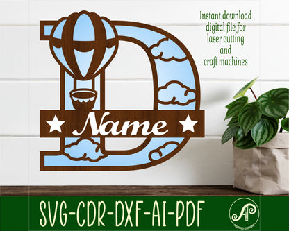 Hot air balloon layered monogram sign SVG / DXF / AI / PDF / CDR