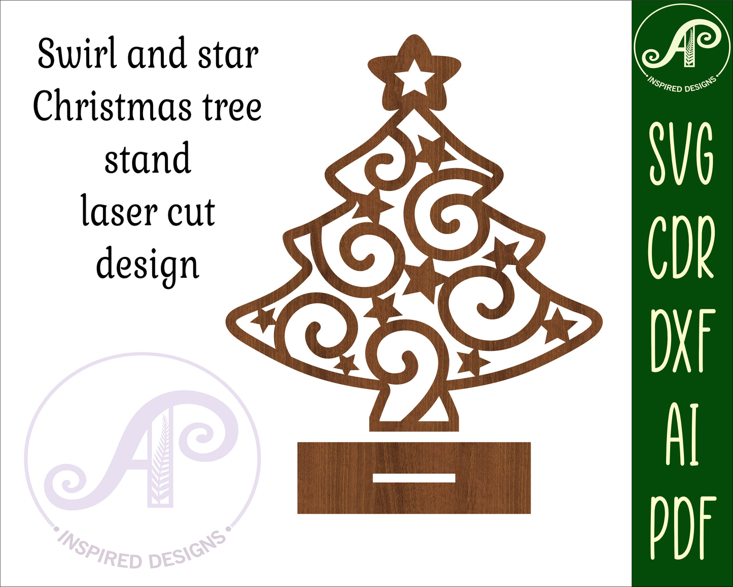 Stars and swirls Christmas tree stand design SVG / DXF / AI / PDF / CDR