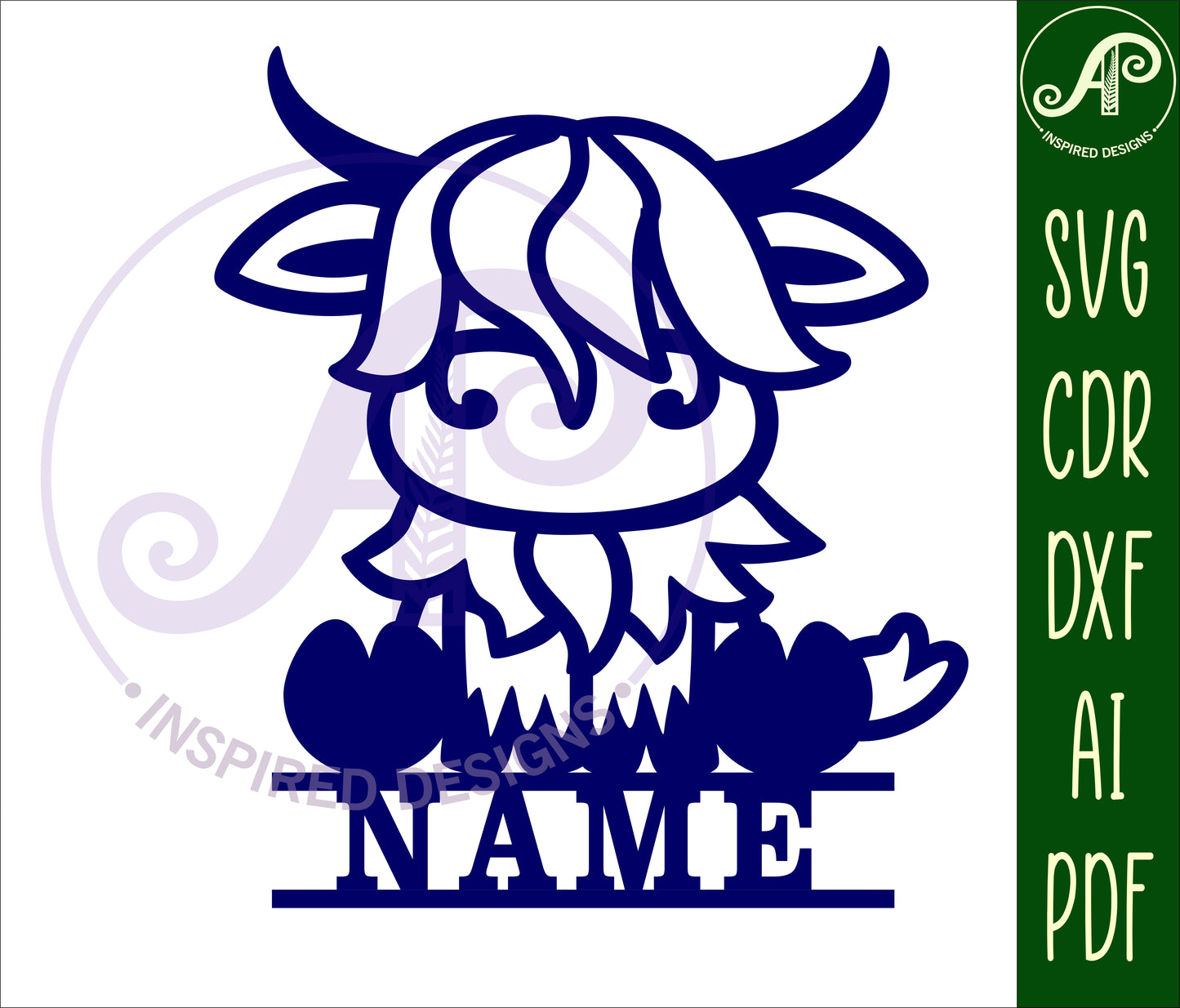 Cute Highland cow shape name sign SVG / DXF / AI / PDF / CDR