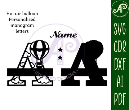 Hot air balloon layered monogram sign SVG / DXF / AI / PDF / CDR