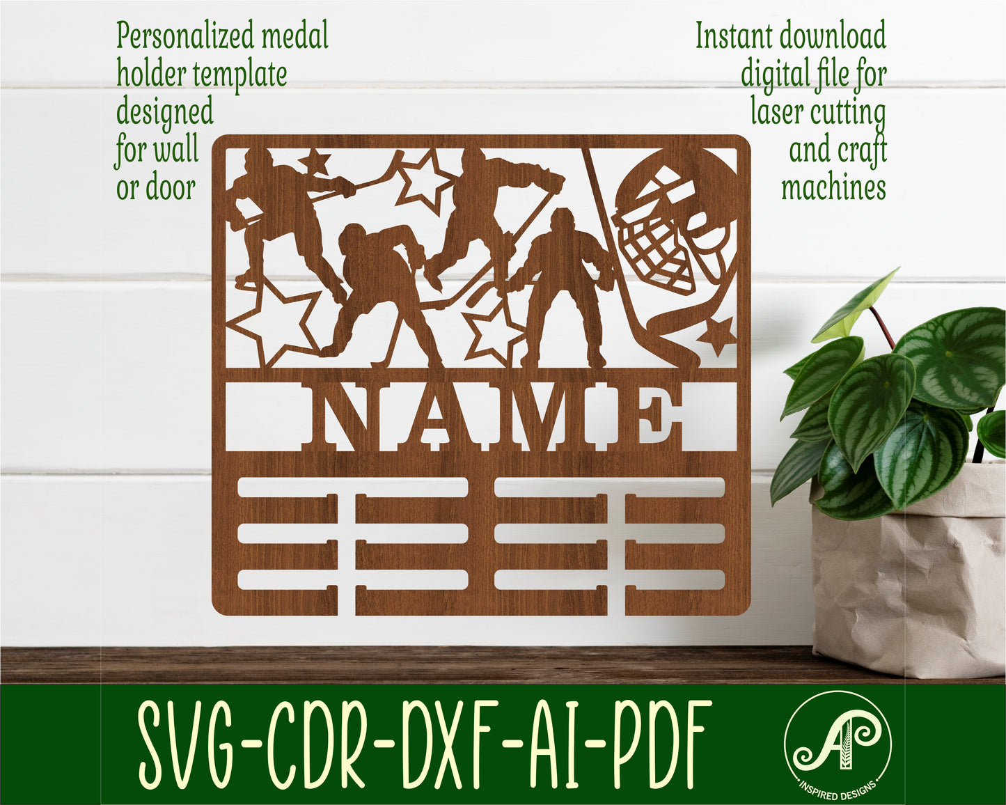 Ice Hockey male medal holder sign. SVG / DXF / AI / PDF / CDR