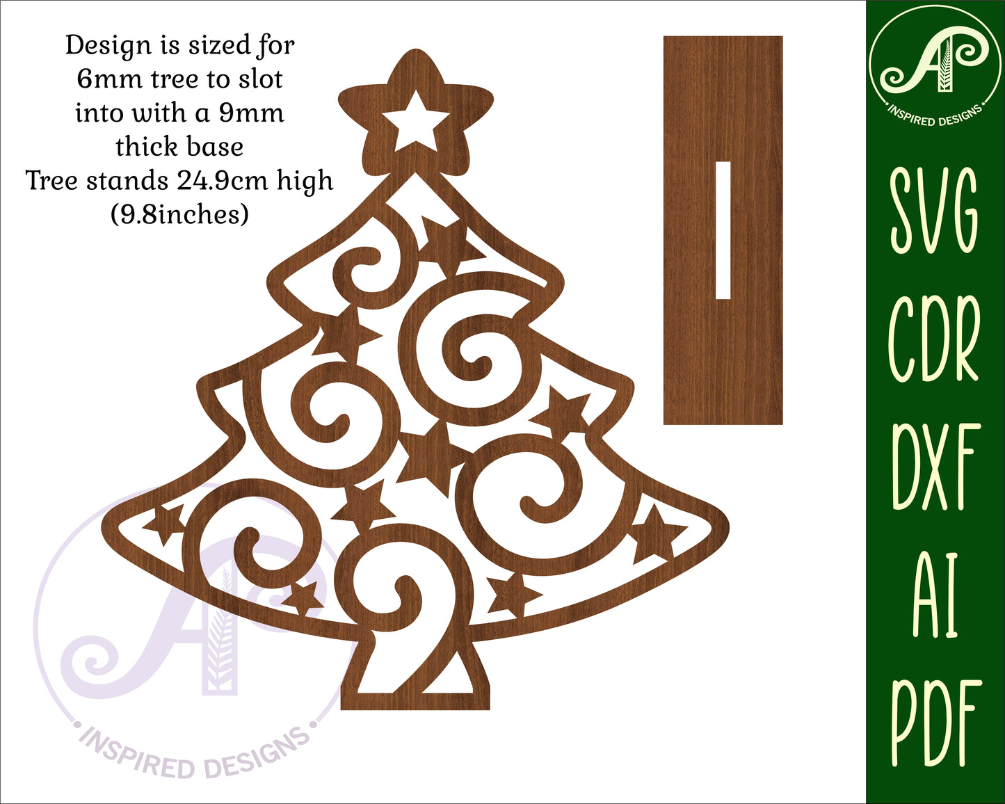 Stars and swirls Christmas tree stand design SVG / DXF / AI / PDF / CDR