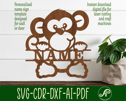 Monkey shape name sign SVG / DXF / AI / PDF / CDR